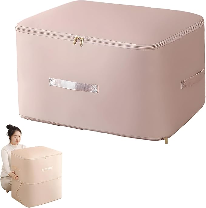 Atlodas Dustproof and Moisture-proof Compression Storage Bag, Comforter Storage Bag, Folding Organizer bag for King/Queen Comforters, Pillows, Bedding/Quilt, Blanket, Duvet, Space Saver (Pink, L)