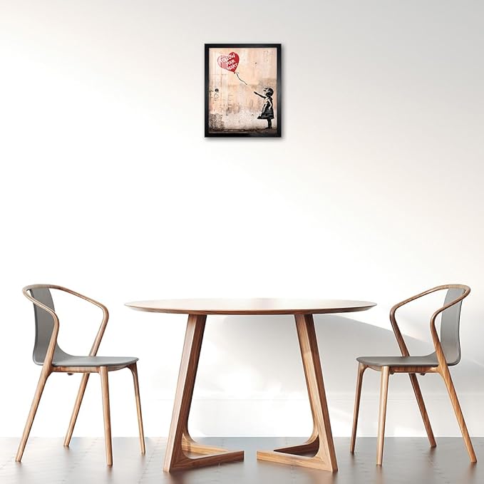 Biufo Banksy Canvas Wall Art Decor, Graffiti Print Picture Pop Street Art, Girl with Balloon Poster, Bedroom Home Wall Decor (10L x 8W, Framed)