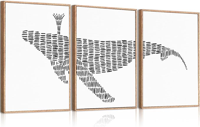 ANHUIB Large Abstract Wall Art Black and White Wall Decor 16x24 Inch Framed Minimalist Line Art Prints Whale Paintings Set of 3 for Living Room Bedroom Office