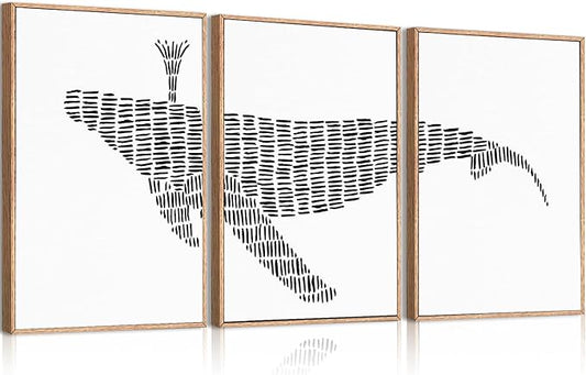 ANHUIB Large Abstract Wall Art Black and White Wall Decor 16x24 Inch Framed Minimalist Line Art Prints Whale Paintings Set of 3 for Living Room Bedroom Office