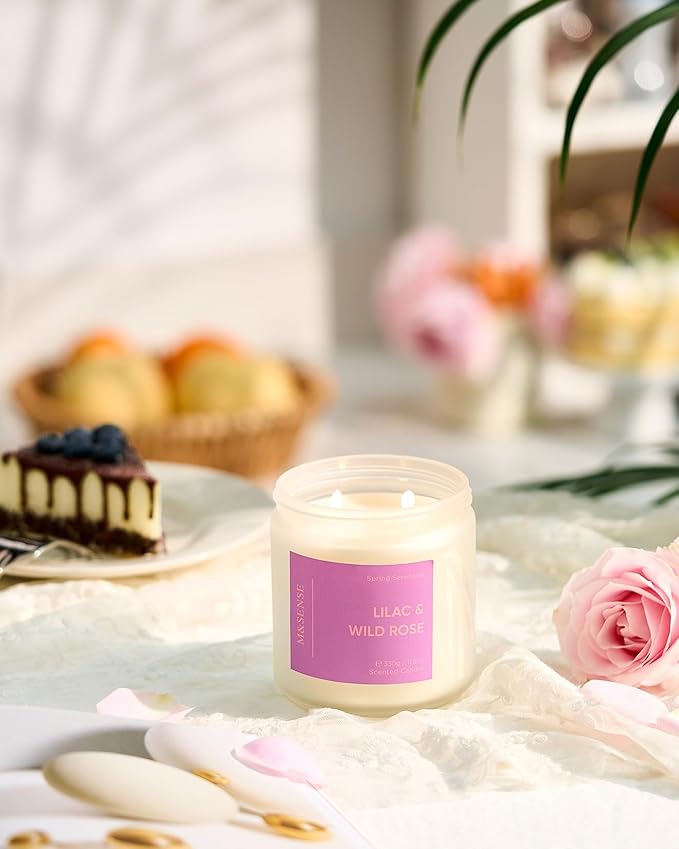 M&SENSE Lilac Wild Rose Scented Candle - 11.6oz Natural Soy Wax 70-Hour Long Lasting Burn Time Non Toxic, 2-Wick Aromatherapy Candle for Home Decor, Slow-Burning for Women