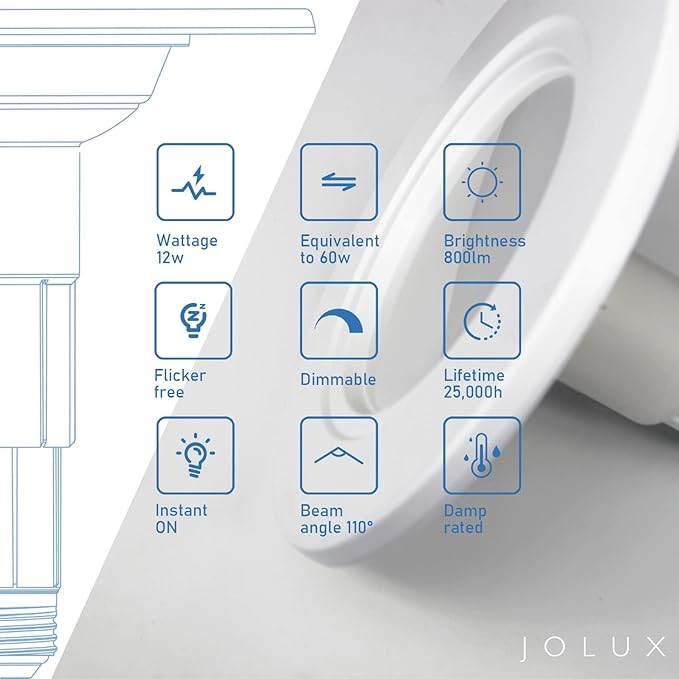 Jolux 5/6''Adjustable Height LED Can Lights Retrofit Recessed Lighting 6 Pack,800 lm 2700K Soft White,12=60W,Dimmable,ETL Damp Rated,E26 Base,Flat Trim,Easy Retrofit Downlight Installation.