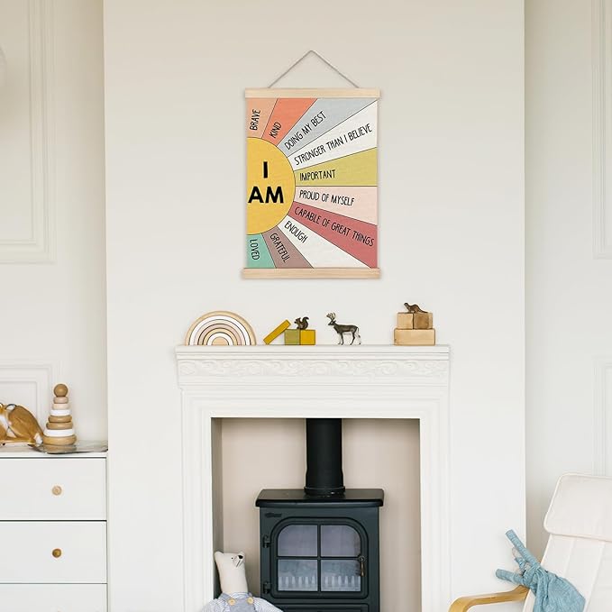 Supwhd Affirmation Wall Decor for Kids Boys Girls, I am Kind I am Brave Positive Affirmations Wall Decor, Affirmation Wall Art for Nursery Classroom Kids Bedroom 12x16