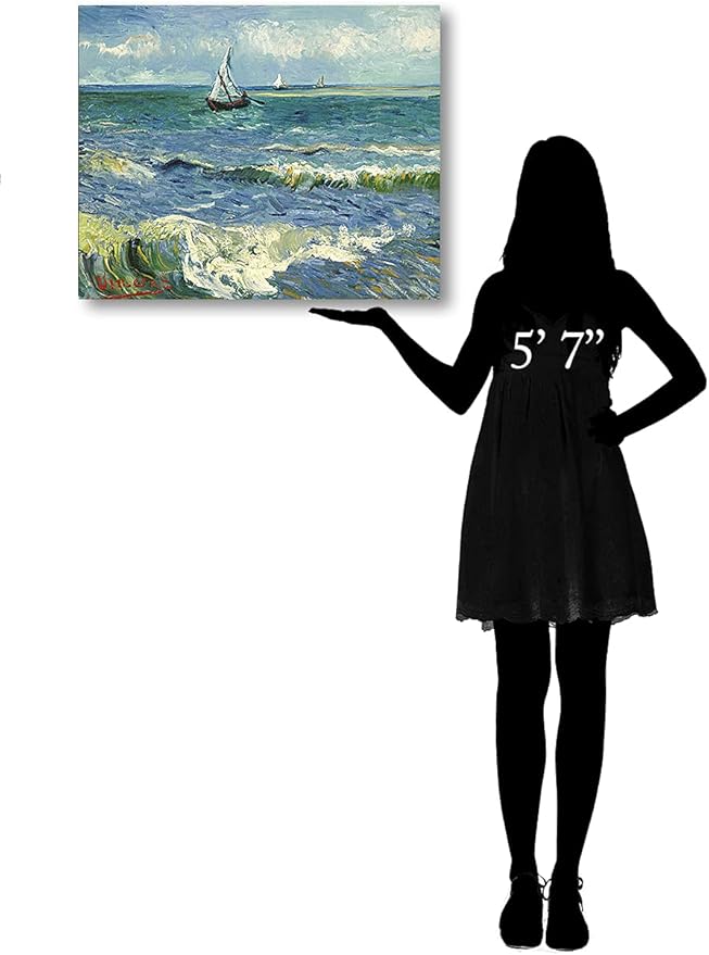 DECORARTS - The Sea at Les Saintes-Maries-de-la-Mer, Vincent Van Gogh Art Reproduction. Giclee Canvas Prints Wall Art for Home Decor 30x24