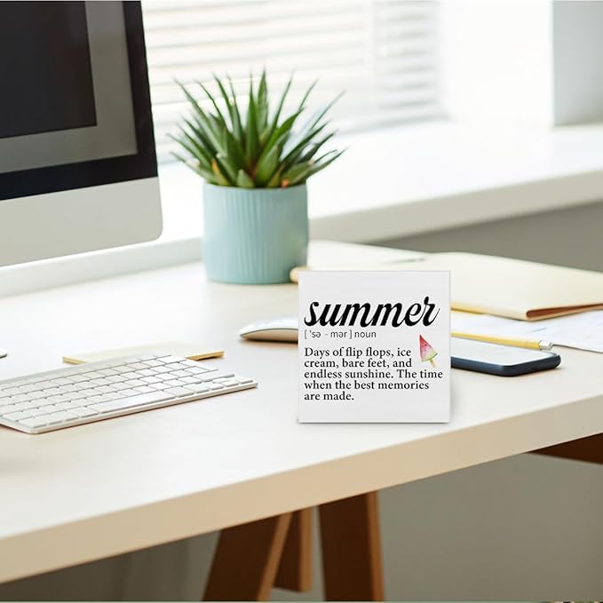 Summer Decor - Beach Decorations Summer Definition Wooden Sign Home Shelf Desk Decor 5 X 5 Inches