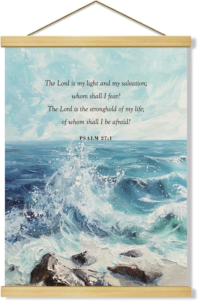 Christian Canvas Poster, Psalm 27:1 Canvas Poster Wood Hanger, Christian Wall Art, Bible Verse Posters, William Morris Prints Decor, Ocean Watercolor Decors, Home Decor Accent