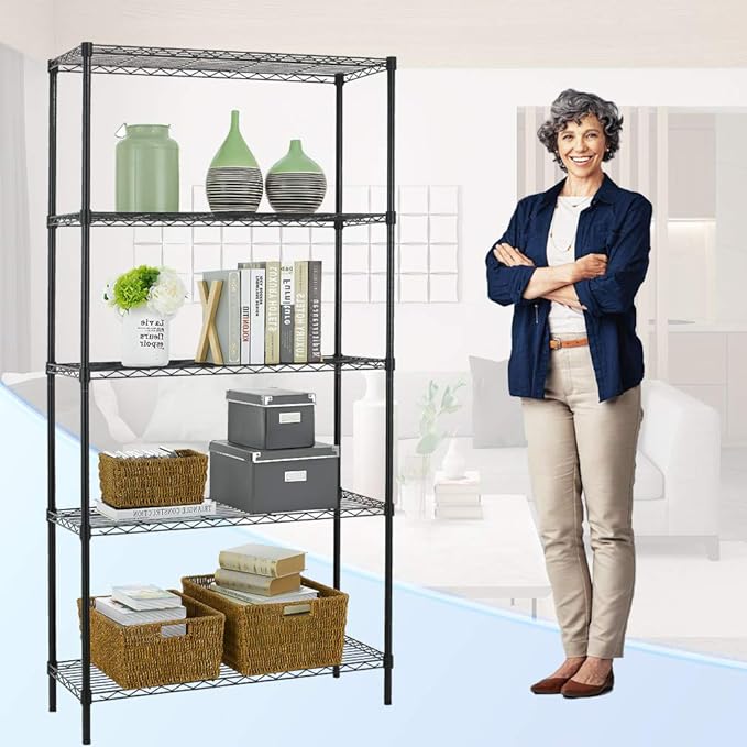 PayLessHere | 5-Tier Wire Shelf | 36"x14"x72" | Black | Adjustable Racks | Heavy-Duty Storage Shelves, Holds Upto 1250 lbs | Rust-Resistant, No-Tool Assembly | for Home, Garage Shelving