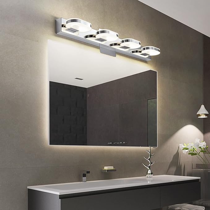 Modern LED 4 Lights Vanity Light for Bathroom Modern Vanity Light Fixture Wall Sconce 26 Inch Natural White Light (Chrome)