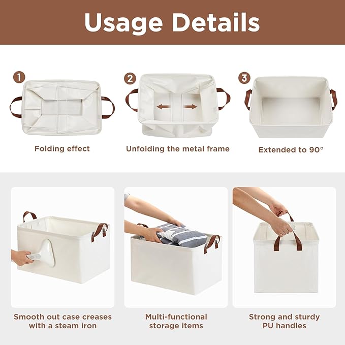 DULLEMELO Large Fabric Storage Bins Set of 2 Rectangle Closet Baskets for Clothes, Towels, Shoes, Natural Color