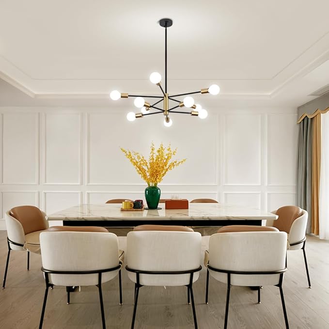 10-Light Modern Chandelier Sputnik Light Fixtures, Mid Century Chandelier Dining Room Light, Black and Gold Ceiling Lights Chandeliers for Bedroom Living Room Kitchen
