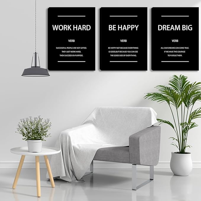 Motivational Affirmation Wall Art Inspirational Poster Prints Encourage Office Wall Decor Art Prints Black Pictures Painting Stretched and Framed Ready to Hang for Living Room Bedroom (36" Wx16 H)