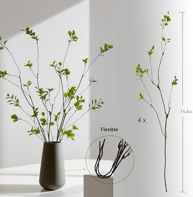 4Pcs 35.4” Artificial Eucalyptus Branches for Vase Filler, Faux Greenery Stems, Bendable Twig Leaves for Minimalist Indoor Home Decor