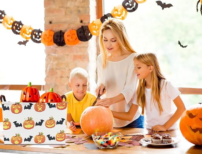 CLOCOR Rectangular Storage Basket,Collapsible Fabric Storage Container,Waterproof Toy Bin with Handles,Gift Basket(Pumpkin Halloween)