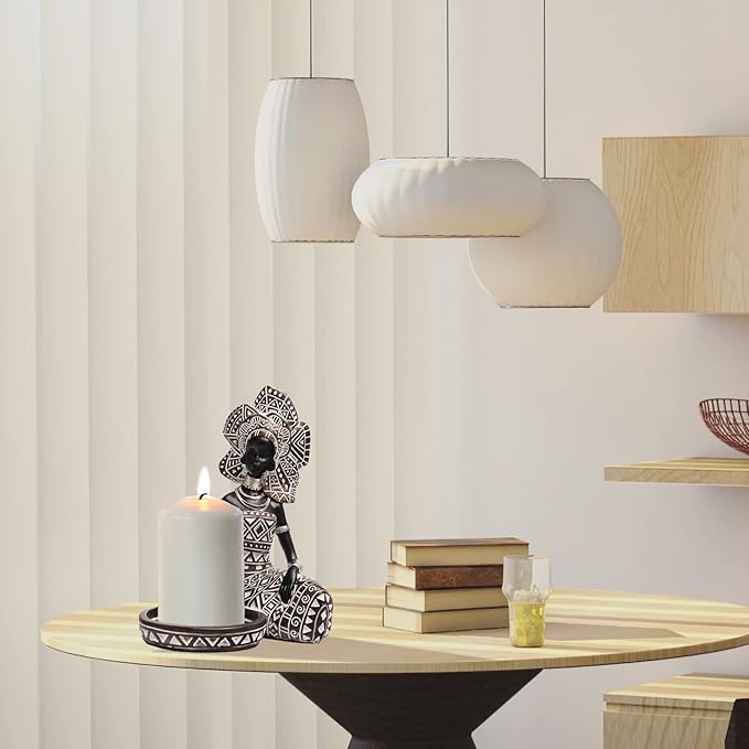 African Lady Figurine Candle Holder with African Tribal Totem for Wedding,Church,Holiday Decor-African Decorative Women Statues, Candlestick Holder for Home and Table Decor(754-Brown)