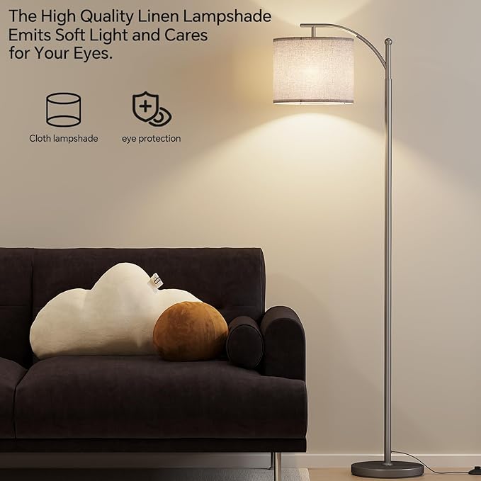 SUNMORY Arc Floor Lamp,Modern Floor Lamp with 9W 3 Color Temperatures Bulb,Metal Standing Lamps with Adjustable Hanging Lampshade,Tall Floor Lamps for Living Room,Bedroom,Office