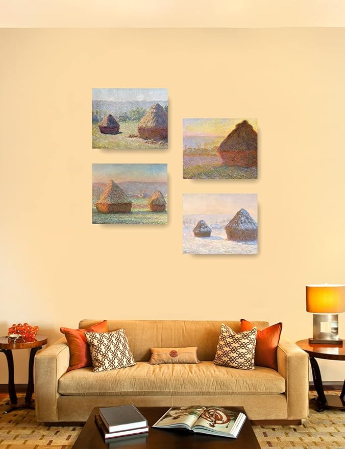 DECORARTS - Haystacks Series Series(Quadruple), Claude Monet Art Reproduction. Giclee Canvas Prints Wall Art for Home Decor 20x16, 4pcs/set