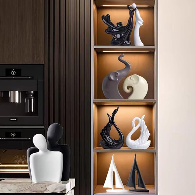 Couple Sculptures for Home Decor,Hugging Figurines,Modern Romantic Sculptures for Living Room Bedroom Office Decor,Gift for Anniversary Valentine（Black+White）