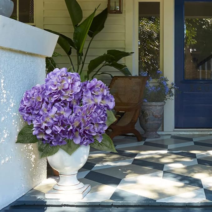 Purple Hydrangea Artificial Flowers Large Artificial Hydrangeas Silk Flowers for Home Decor Indoor Wedding Flowers Bouquets Faux Flowers Kitchen Centerpiece Table Decorations