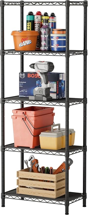 SINGAYE 5 Small Wire Shelves Kitchen Pantry Close Home Organizers and Storage Bathroom Shelf Laundry Room Organization Adjustable Book Metal Garage Shelving Unit