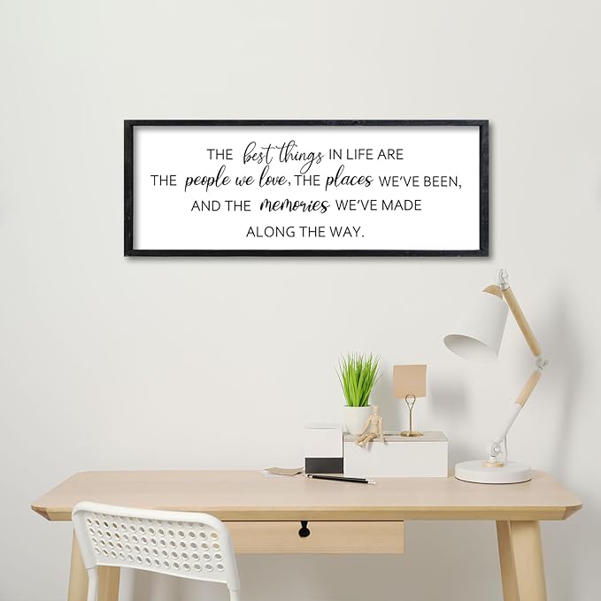 Comurdyo The Best Things in Life Sign 32''×12'' Framed Wood Memories Inspirational Quotes Wall Decor Vintage Farmhouse Wedding Gifts Sign Wall Art for family Home Bedroom (Black)