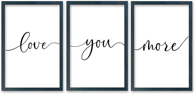 SRSZHIYUE Bedroom Wall Decor Love You More Sign 16"×11" Set of 3 Framed Wood Above Over Bed Signs Wall Art for Master Bedroom Hanging Decoration (Black)