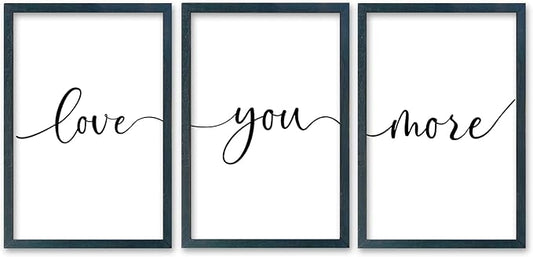 SRSZHIYUE Bedroom Wall Decor Love You More Sign 16"×11" Set of 3 Framed Wood Above Over Bed Signs Wall Art for Master Bedroom Hanging Decoration (Black)