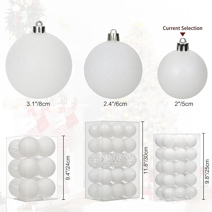 30PCS 2" Christmas Ball Ornaments Shatterproof White Christmas Tree Decorations Xmas Tree Balls Halloween Ornaments Décor