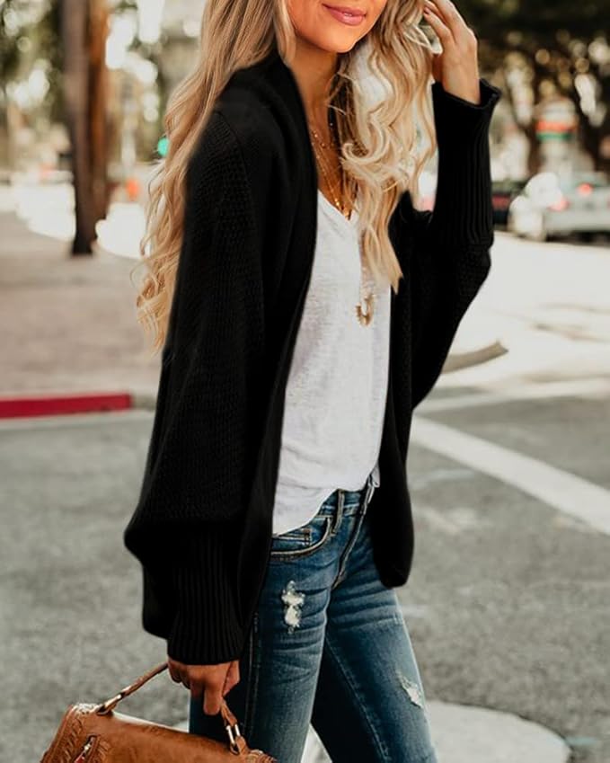 Imily Bela Women's Kimono Batwing Cable Knitted Slouchy Oversized Wrap Cardigan Sweater