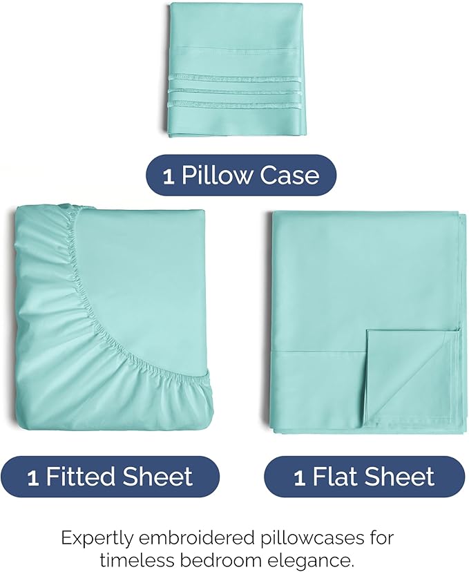 Twin XL Size 3 Piece Sheet Set - Comfy Breathable & Cooling Bed Sheets Set - Hotel Luxury Bedding for Women, Men, Kids, Teens, Boys & Girls - Deep Pockets, Soft and Wrinkle Free - Oeko-Tex - Spa Blue