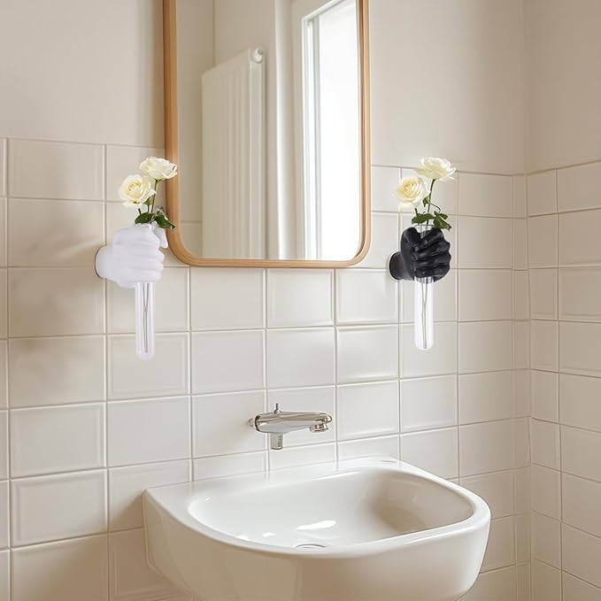 2 Pieces Wall Sculptures, Hands Vase Home Decor, Wall Mount Art Sculpture, Unique Wall Art Statue, Funky Flower Vase Decorations, Modern Eclectic Hanging Decor,Hands Statue (Black&White)