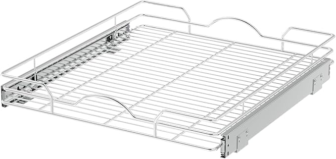 OCG Pull Out Cabinet Organizer 2 Pack (18" W x 21" D), Pull out Shelves 1 Tier, Cabinet Slide Out Shelves for Base Cabinet Organization in Kitchen Bathroom Pantry, Bottom Mount, Chrome Finish