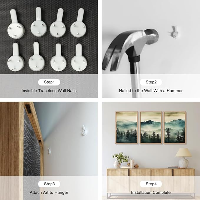 HOURIA Large Boho Mountain Forest Framed Canvas Wall Art Set,Nature Foggy Woodland Wall Decor,Modern Pine Tree Artwork,Watercolor Botanical Art Print for Living Room,Bedroom,Farmhouse- 16"x24"x3