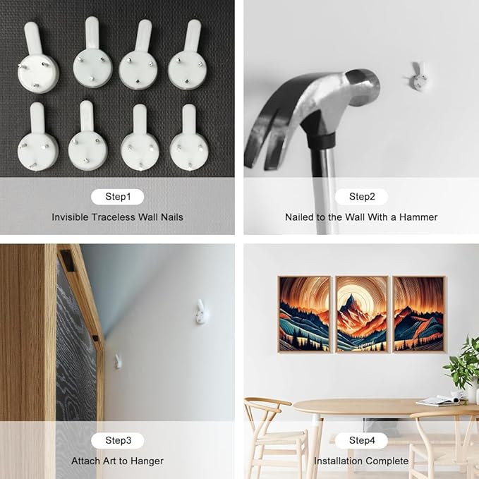 HOURIA Woodland Mountain Framed Canvas Wall Art Set,Natural Boho Tree Ring Wall Decor,Vintage Earth Tone Forest Landscape Artwork,Wilderness Field Art Print For Living Room,Bedroom,Office-16 x24 x3