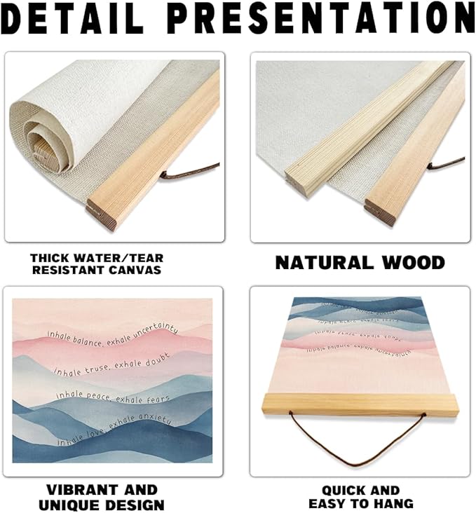 Inspirational Canvas Poster, Mental Health Poster Canvas Hanger, Breathe In Peace, Breathed Out Stress, Breathe in Love, Positive Home Decor, Herapist Office Decor, Therapist Gift