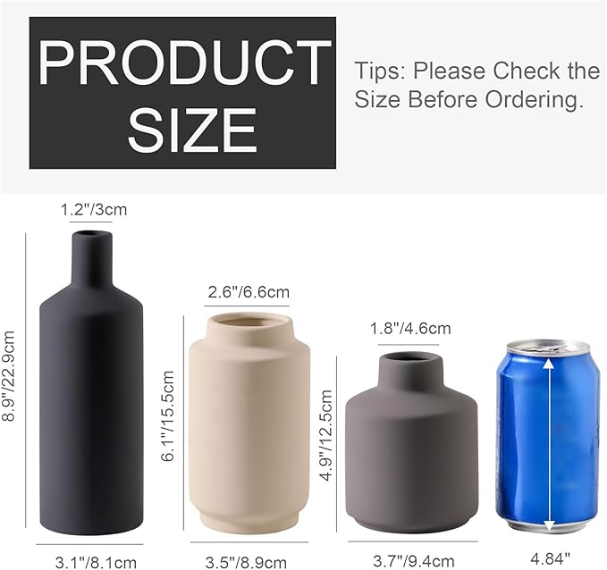 Ceramic Vase Set of 3, Modern Decorative Vases for Home Decor, Small Flower Pottery Vase Sets, Boho Farmhouse Rustic Vases for Living Room, Kitchen, Bedroom, Bathroom, Shelf, Table