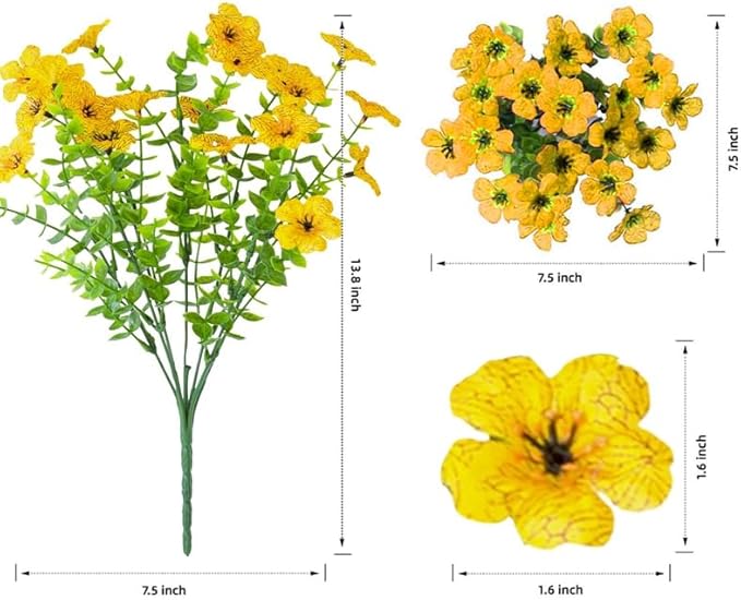 Artificial Faux Plants Flowers Outdoor Fall Seasonal Decoration, 12 Bundles Artificial Flowers Outdoor UV Resistant Fake Plastic Flowers Faux Plants for Planter Porch Patio Christmas Decor