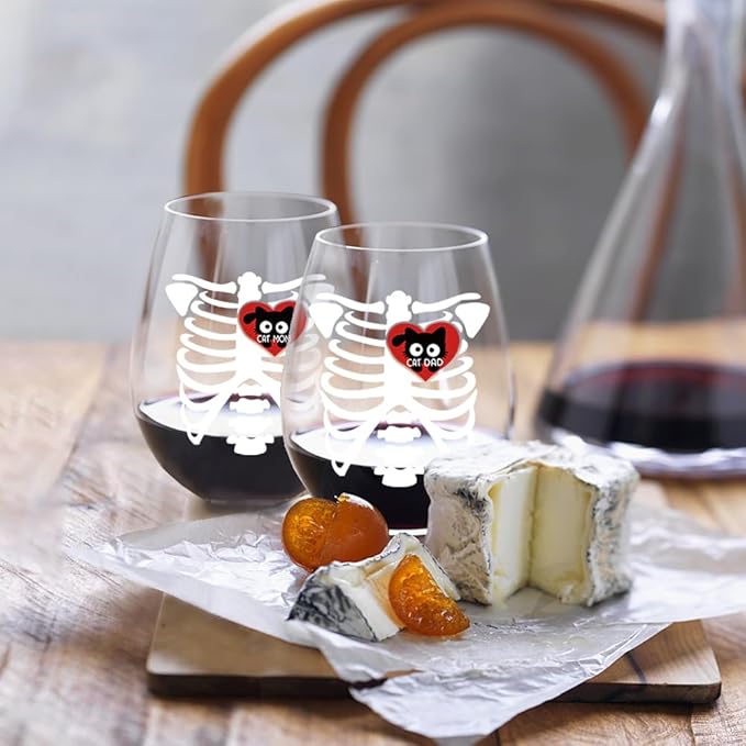 Perfectinsoy Cat Parents Funny Wine Glasses Set of 2, Romantic Gifts for Cat Lovers, Anniversary Birthday Remembrance Graduation Gifts for Lovers Wife Husband Dad Mom Radiology Tech Graduate