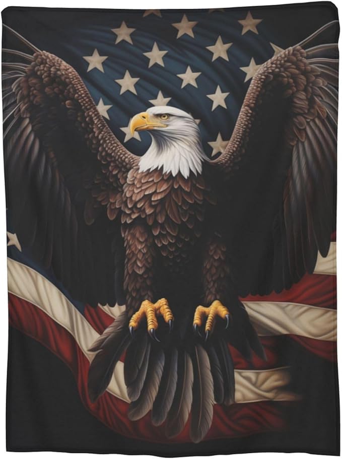 American Eagle Flag Blanket Gfits for Women Men Kids Bald Eagle Flannel Throw Blankets Soft Fuzzy Lightweight for Home Decor Couch Bed Sofa 60x50 Inches