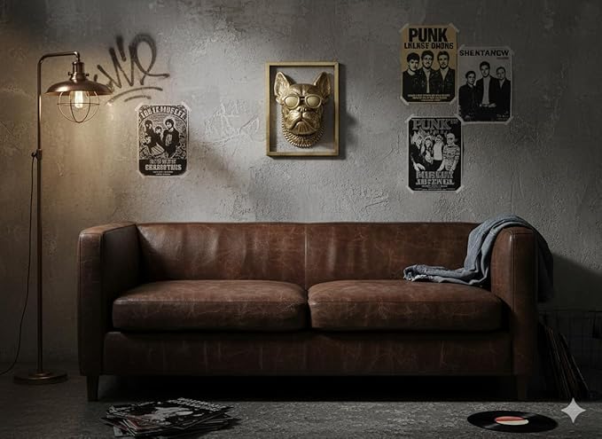 Animal Heads Wall Decor (Includes Metal Frame) Resin Animals Sculptures Head Wall Hanging Decoration Gold vintage Wall Sculpture for Living Room Bedroom Office(Cigar dog)