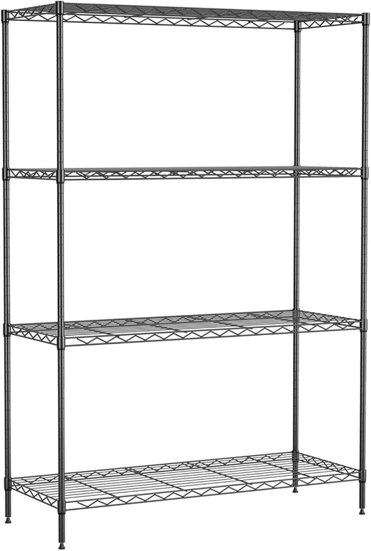 PayLessHere 4 Tier Shelving Unit 13.4" D× 35W×53.7" H Metal Shelving Standing Storage Shelf with 4 Steel Frame Adjustable Layer Racks Metal Commercial Shelf for Kitchen, Garage (Black)
