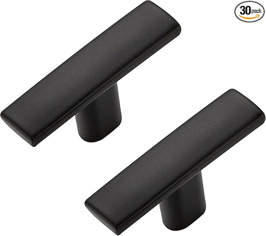 30 Pack Black Cabinet Knobs - Curved Cabinet Pulls Matte Black Knobs for Kitchen Drawer Solid Dresser Pulls for Kitchen Hardware 1-3/4 Inch Length Single Hole