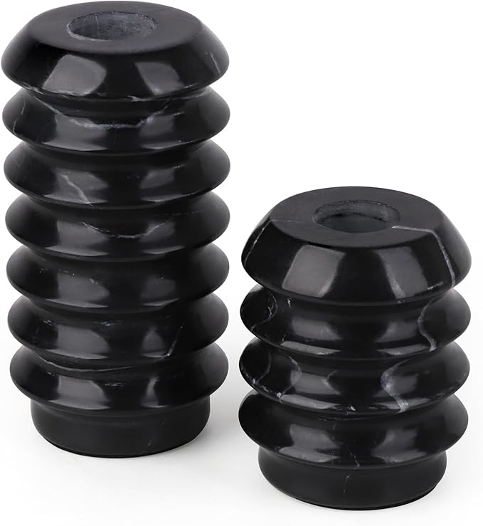 HofferRuffer Marble Candlestick Holders, Set of 2 Natural Stone Candle Holder Decorative Candle Stands for Wedding, Dinning, Party, Table Centerpieces, Fits 3/4'' Thick Candles (MarbleBlack)