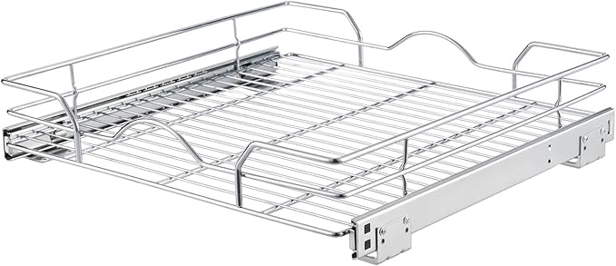 OCG Pull Out Cabinet Organizer (11.75" W x17 D), Pull out Shelves for Kitchen Cabinets, Slide Out Drawers for Base Cabinet Organization in Kitchen Bathroom Pantry, Bottom Mount, Chrome Finish