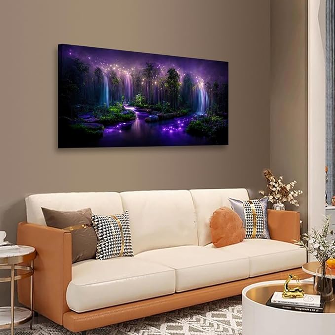 Purple Fantastic Wall Art Bedroom Wall Decor Living Room,Canvas Wall Art Office Farmhouse Paintings Artwork Modern Forest Starry Sky Lake Magical Wall Art Prints Pictures 20 * 40inch