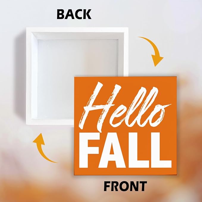 Hello Fall Sign, Autumn Decor Art, Small Wooden Box Sign, Rustic Farmhouse Tabletop Decor, Fall Seasonal Decoration for Home Office Cafe Shop Coffee Bars, Decorative Wood Signs A1