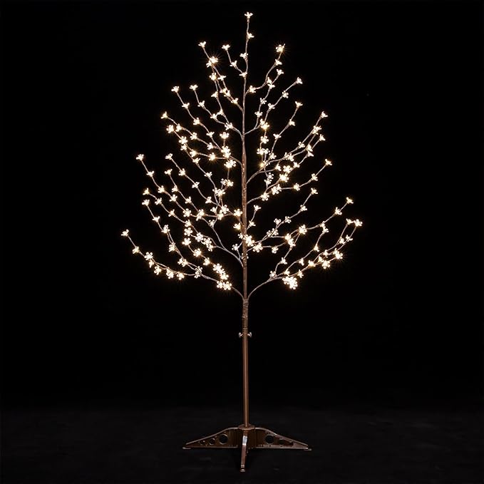 5ft Lighted Cherry Blossom Tree with 184 Warm White LED Lights for Holiday Decor - Dimmable, UL Certified, Waterproof - Ideal for Indoor and Outdoor Decoration
