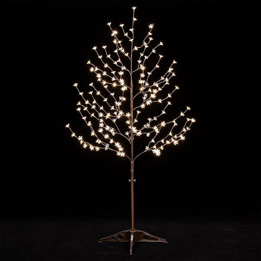 5ft Lighted Cherry Blossom Tree with 184 Warm White LED Lights for Holiday Decor - Dimmable, UL Certified, Waterproof - Ideal for Indoor and Outdoor Decoration