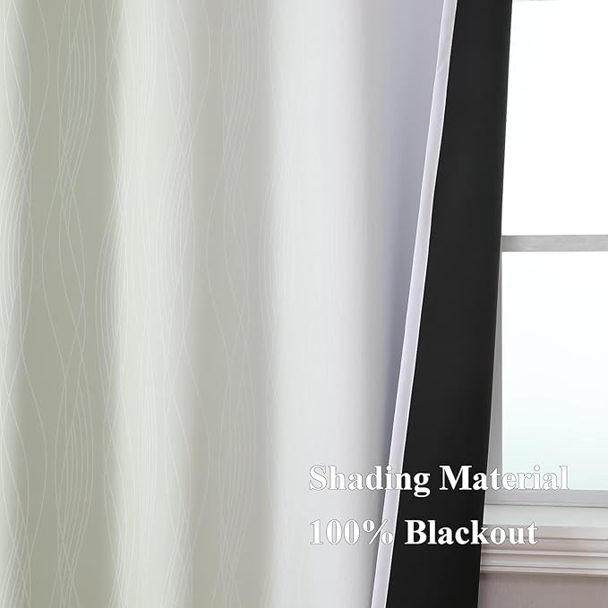 Estelar Textiler Sage and Grayish White Blackout Curtains 108 Inches Long, Thermal Insulated Drapes for Bedroom, Full Light Blocking Energy Saving Long Curtains for Living Room, 52Wx108L, 2 Panels