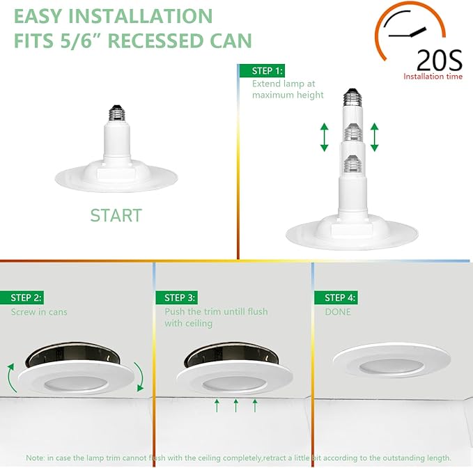 Soliseed 5/6 Inch Retrofit LED Recessed Lighting,12W=60W,5000K Daylight,800LM,Height Adjustable Retrofit Downlight ETL Damp Rated,Dimmable,Bevel Trim,Recessed Lights Easy Install,6-Pack