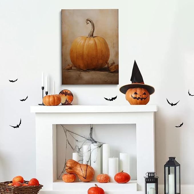 Framed Fall Wall Decor Canvas Print posters Pumpkin Still Life Painting Wall art Rustic Fall Art Vintage Autumn Wall Print Halloween Autumn Decor Thanksgiving 24x36 framed